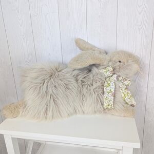 Bunny Yang Jee Fluffy Beige Rabbit Plush with Floral Bow Stuffed Animal